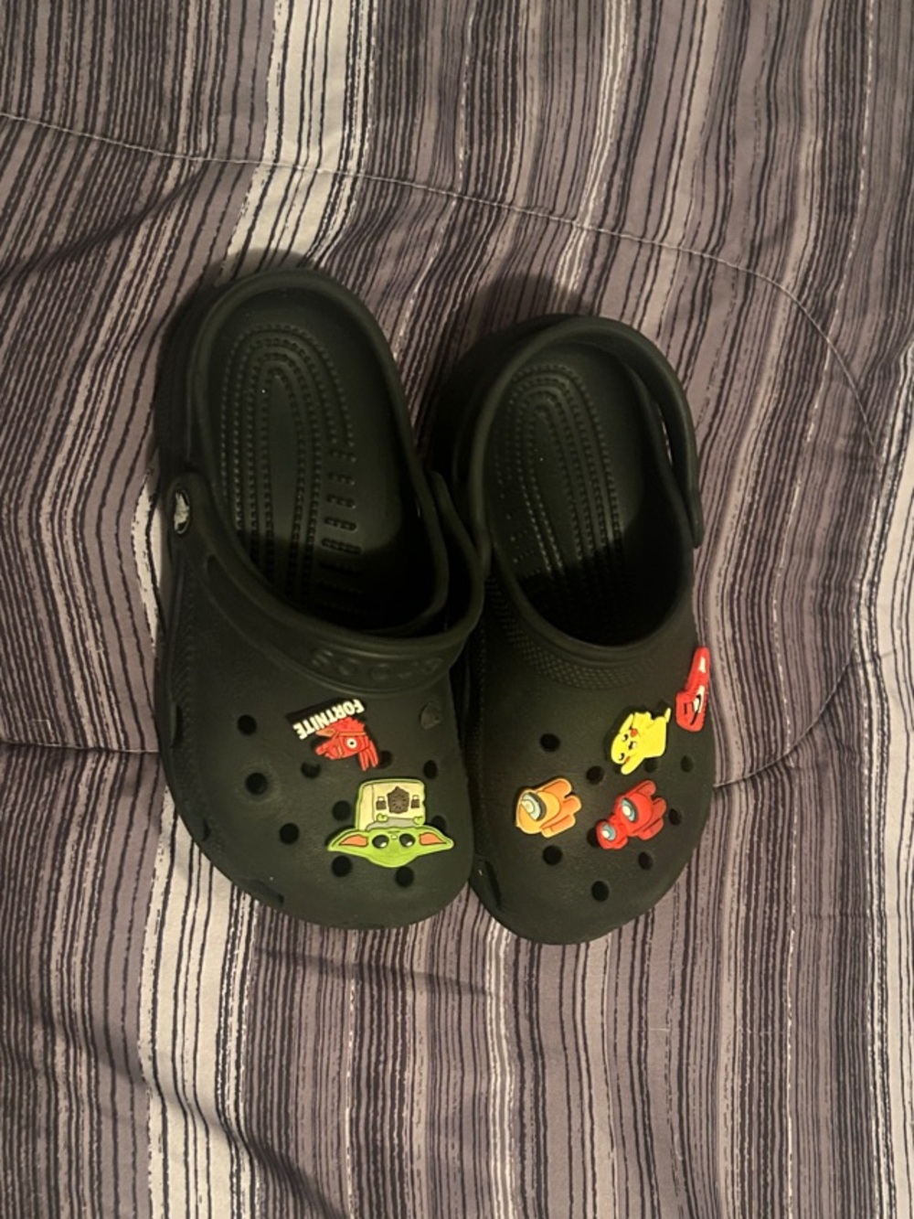 CROCS Black Kids Clogs with Colorful Car Charms